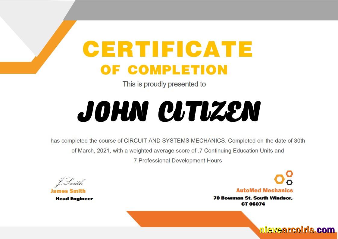 USA Mechanic Certificate